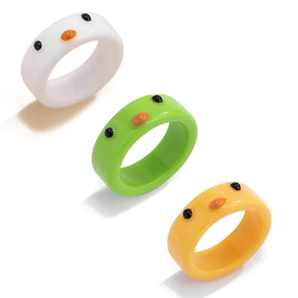 3-4Pcs Cute Acrylic Resin Frog Duck Finger Ring Set Funny Candy Color Wide Animal Ring for Women Teen Girls Men Boy Colorful Geometric Round Jewelry Gift