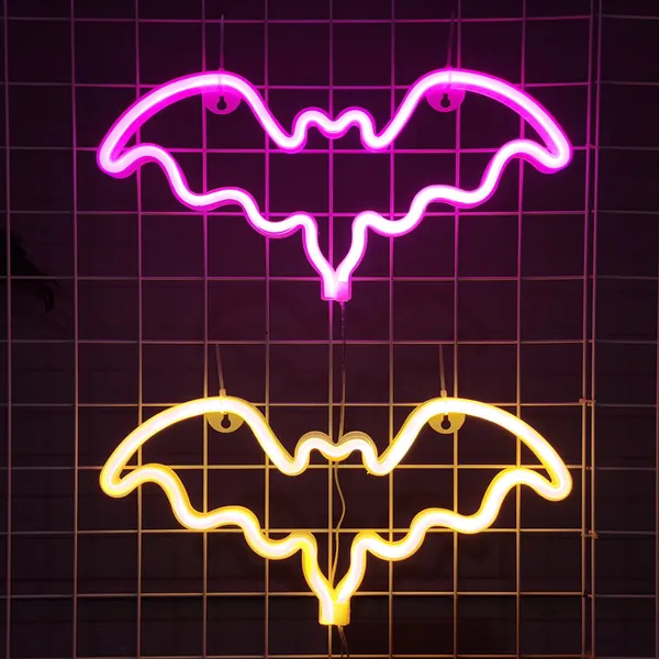 Bat Neon LED Night Lights Halloween Bats Decor - Yellow