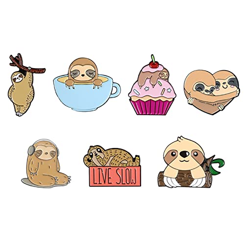 MJartoria Cute Enamel Brooch Pins-Sloth Shape Novelty Cartoon Cute Sloth Enamel Brooch Pins for Backpacks Set Badges Clothing Bags Jackets (Brown-Sloth-7pcs)