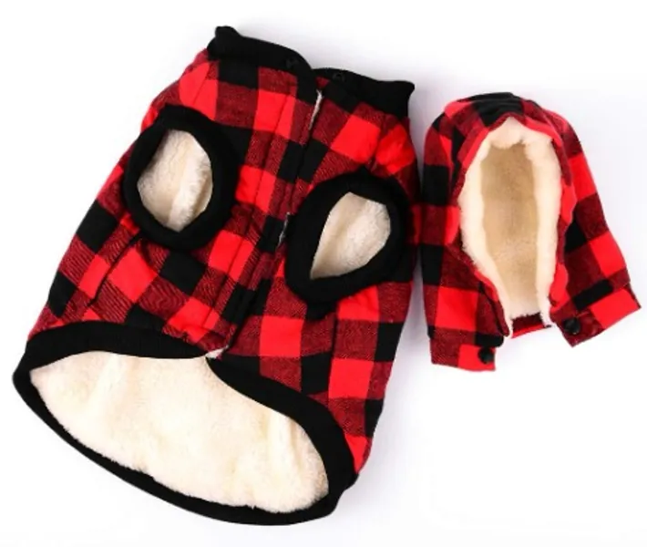 Rantow Windproof Pet Dog Jacket Winter Coat Detachable Hat Cold Weather Dog Vest Red Plaid/Blue Plaid Puppy Hoodie Sweater Clothing Outfits (M, Red Plaid)