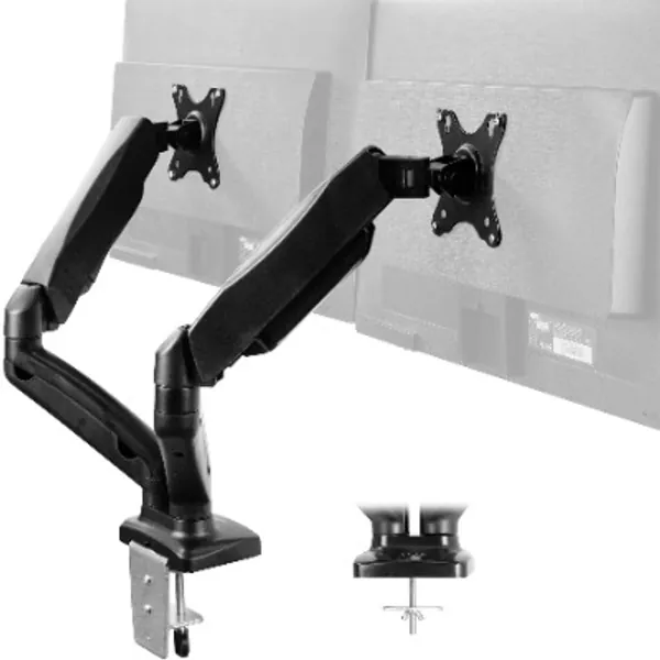 VIVO Dual Arm Monitor Desk Mount Height Adjustable, Tilt, Swivel, Counterbalance Pneumatic Stand, VESA Bracket Arm Fits Most Screens up to 27 inches STAND-V002O