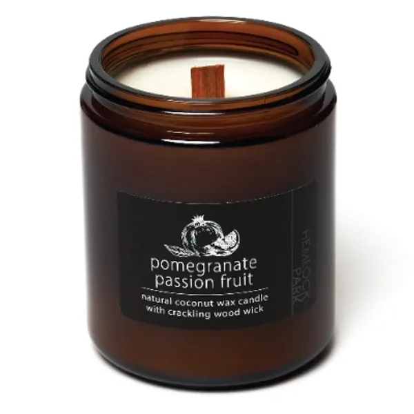 Pomegranate Passion Fruit Crackling Wood Wick Candle Made with Organic Coconut Wax (Standard 8 oz | 225 g)