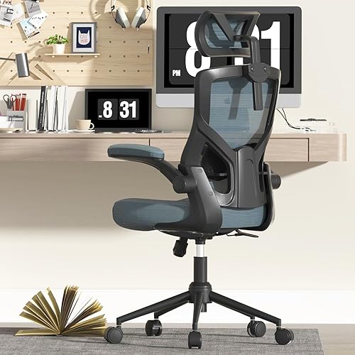 𝑯𝑶𝑴𝑬 𝑶𝑭𝑭𝑰𝑪𝑬 𝑪𝑯𝑨𝑰𝑹, Ergonomic Mesh Desk Chair, High Back Computer Chair- Adjustable Headrest with Flip-Up Arms, Lumbar Support, Swivel Executive Task Chair - Black Coral - Modern
