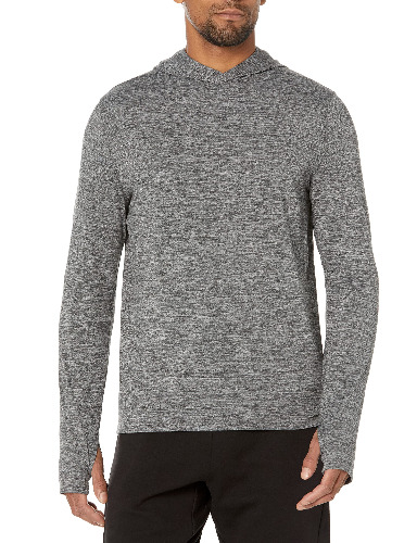 Amazon Essentials Men's Tech Stretch Long-Sleeve Hooded T-Shirt - Medium Black, Space Dye