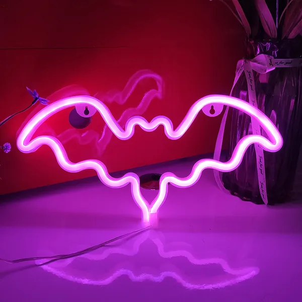 JYWJ Bat Neon Sign,USB or 3-AA Battery Powered Neon Light,LED Lights Table Decoration,Girls Bedroom Wall Décor,Kids Birthday Gift,Wedding Party Supplies Business Gifts Neon Signs (Pink)