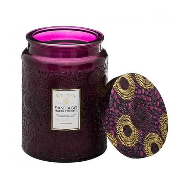 Voluspa Santiago Huckleberry Candle | Large Glass Jar | 18 Oz. | 100 Hour Burn Time | All Natural Wicks and Coconut Wax for Clean Burning | Vegan - Jar Candle Purple Large ( 18 oz )