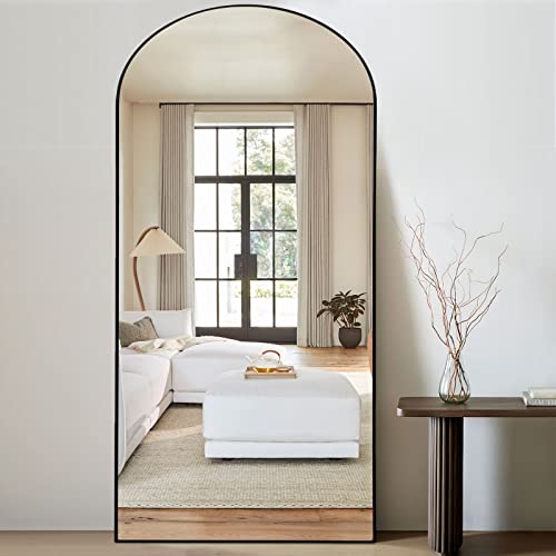 PexFix Floor Mirror Full Length Mirror Ultra Thin Aluminum Alloy Frame Modern Style Standing/Hanging Mirror Wall Mounted Mirror 71" x 32" - Black - 71"x31" - Arched Black-wood