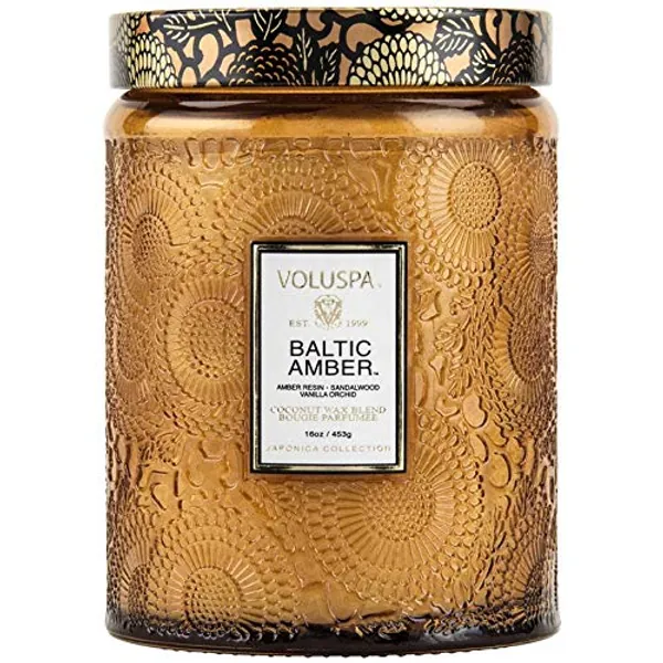 Voluspa Baltic Amber Candle | Large Glass Jar | 18 Oz | 100 Hour Burn Time | All Natural Wicks and Coconut Wax for Clean Burning | Vegan - Jar Candle Orange Large ( 18 oz )