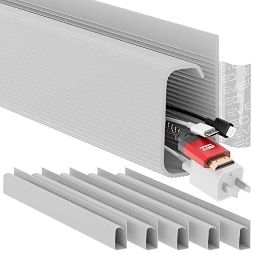EVEO Cable Management Under Desk Kit (6 Units)-Under Desk Cable Management Cord Cover,Cable Hider Cord Management Under Desk Cable Organizer Self-Adhesive Cord Organizer Tray-96''JChannel 6X16 -Grey - 6 units - Grey
