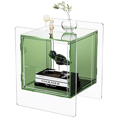 solaround Acrylic Nightstand, Bedside Table for Bedroom, Side Table, Record Player Stand, 18'' x 15.7'' x 21.6'', Green - 1 - Green