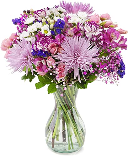 NEXT DAY DELIVERY | Purple Extravagance Fresh Flower Bouquet with Vase | Designed by Arabella Bouquets | Farm Fresh Cut Flowers, Birthday, Anniversary, Get Well, Just Because