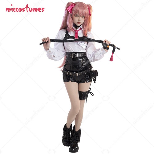 Women's Yuni Cosplay Costume Women's White Shirt and Shorts Set with Belts and Necktie