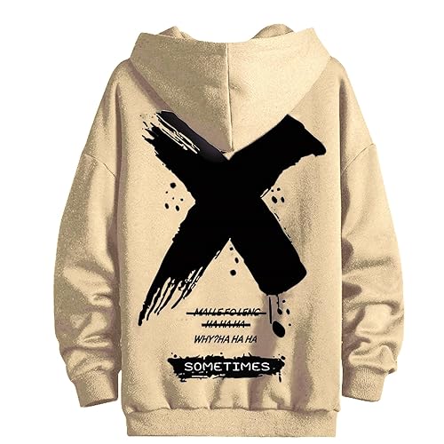 Moshtashio Men's Hoodie Hip Hop Graphic Fleece Hooded Pullover Vintage Printed Long Sleeve Sweatshirt Unisex Streetwear - 4X-Large - Beige