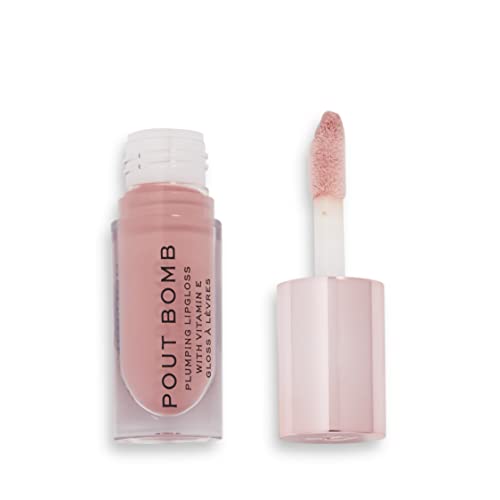 Revolution Beauty London Pout Bomb Plumping Gloss, High Shine, Rich Pigment, Soft Tingle Effect, Nude