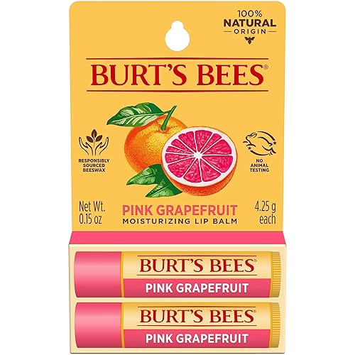 Burt's Bees Lip Balm Stocking Stuffers, Moisturizing Lip Care Christmas Gifts, Pink Grapefruit with Beeswax & Fruit Extracts, Natural Origin Treatment (2-Pack) - Pink Grapefruit - 2 Count (Pack of 1)