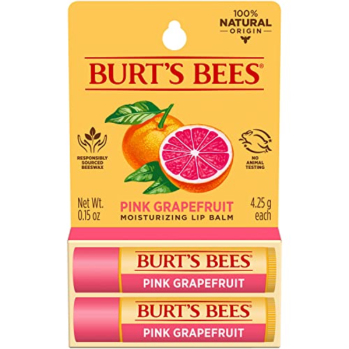 Burt's Bees Lip Balm Stocking Stuffers, Moisturizing Lip Care Christmas Gifts, Pink Grapefruit with Beeswax & Fruit Extracts, 100% Natural (2-Pack) - Pink Grapefruit - 0.15 Ounce (Pack of 2)