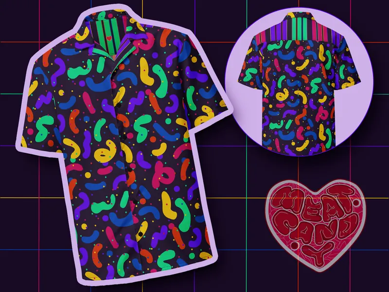 Clowncore Jewel Tone Confetti Relaxed Button Up Shirt - Dark Colorful Memphis Pattern Stripes Casual Plus Size Kidcore Clothes