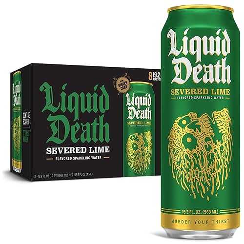 Liquid Death, Severed Lime Sparkling Water, 8-Pack (King Size 19.2oz Cans), Lime Flavored Sparkling Beverage Sweetened With Real Agave, Low Calorie & Low Sugar - Severed Lime - Sparkling - 19.2 Fl Oz (Pack of 8)