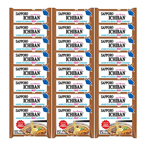 [SAPPORO ICHIBAN] Ramen Noodles, Beef Flavor, No. 1 Tasting Japanese Instant Noodles (3.5 Oz. x 24 packs) | 24 Pack Case - Beef - 3.5 Ounce (Pack of 24)