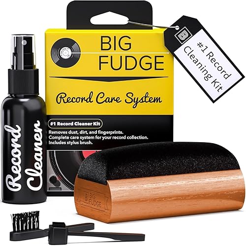 Big Fudge Vinyl Record Cleaning Kit - 4-in-1 Record Cleaner Solution - Includes Ultra-Soft Velvet Record Brush, Cleaning Liquid, Stylus Brush and Storage Pouch - Premium Cleaning Kit