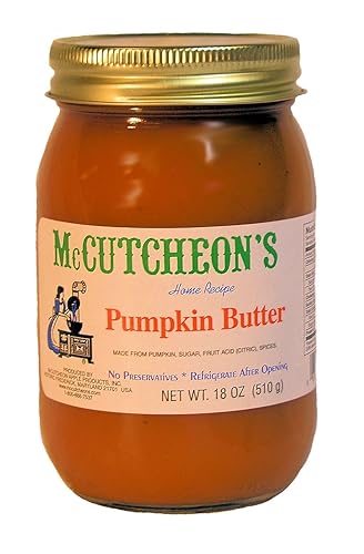 McCutcheon's Home Recipe Pumpkin Butter; Creamy Texture; Deep Rich Pumpkin Pie Flavor; All Natural; No Preservatives; Made In The USA; 18 ounces