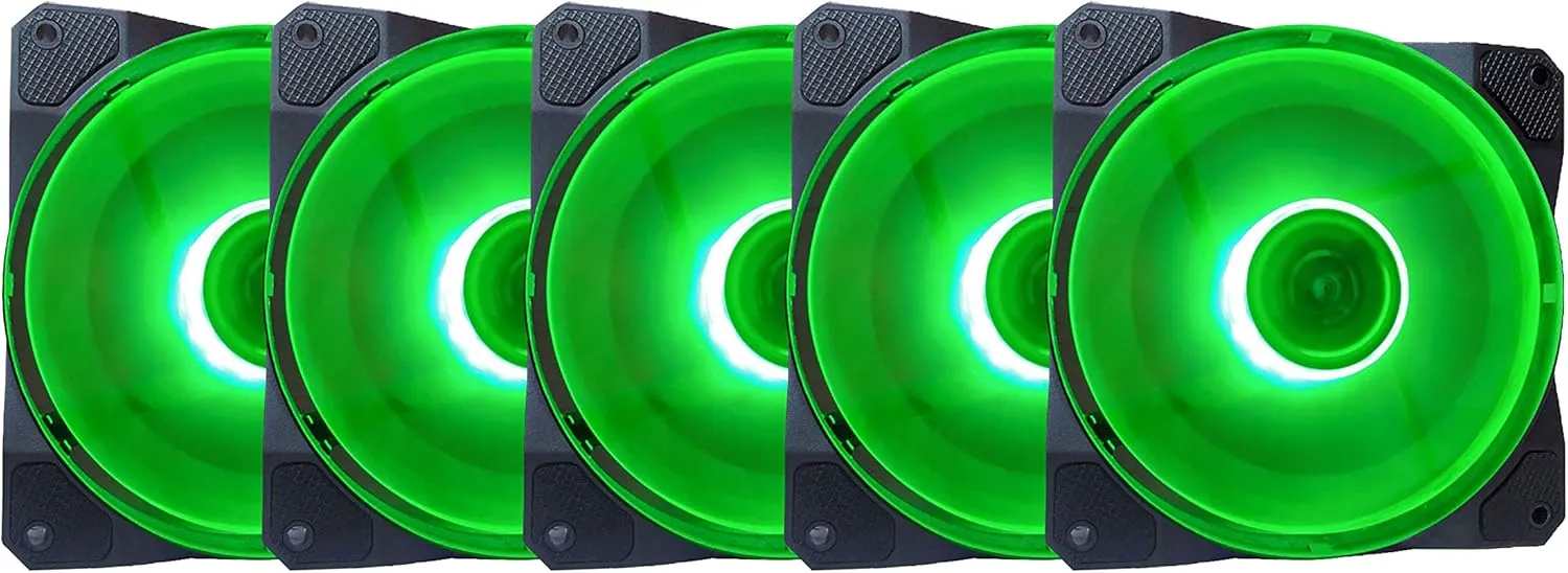 Apevia CO512L-PK Cosmos 120mm Green LED Ultra Silent Case Fan w/ 16 LEDs & Anti-Vibration Rubber Pads (5 Pk) - Green