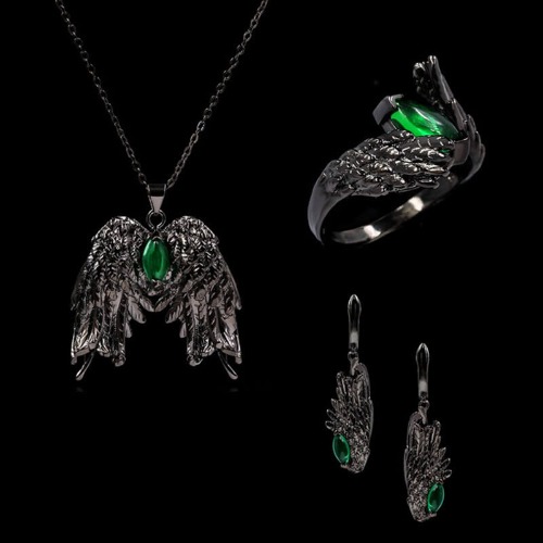 Dark Angel Wing Brass Gothic Jewelry Set - Brass / 9