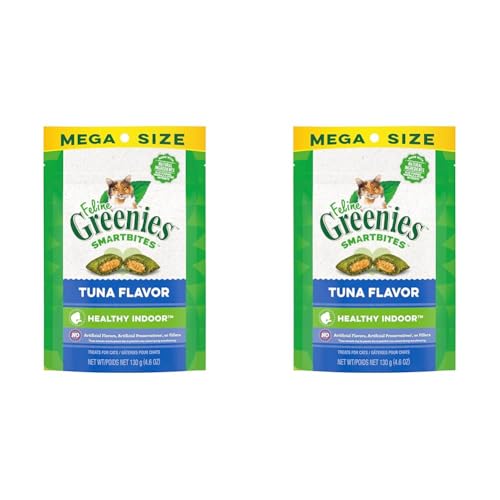 Greenies Feline Smartbites Healthy Indoor Natural Treats for Cats, Tuna Flavor, 4.6 oz. Pouch (Pack of 2) - Tuna - 4.6 Ounce (Pack of 2)
