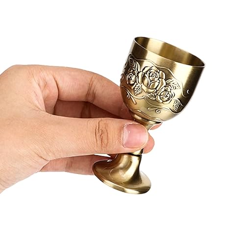 Vintage Goblet, Copper Metal Wine Chalice Flower Embossed Shot Glasses Mini Communion Cups for Home Bar, Party, Wedding, Medieval Decor, 1.6 x 3.1 in