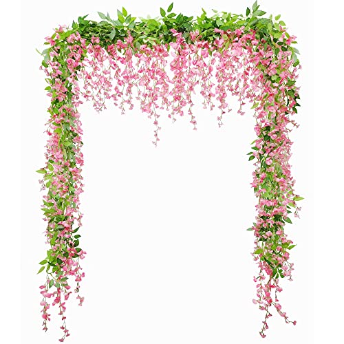 FOEVAFLO Artificial Wisteria Flowers Garland, Hanging Vines with Flowers for Wedding Arch, Party, Wall Backdrop Decor, 7.2ft/pcs (4pcs, Pink) - Pink - 4pcs