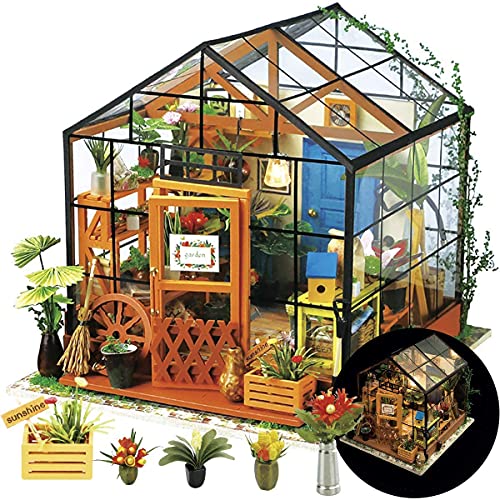 Rolife DIY Miniature House Kit Greenhouse, Tiny House Kit for Adults to Build, Mini House Making Kit with Furnitures, Halloween/Christmas Decorations/Gifts for Family and Friends (Cathy's Greenhouse) - DG - Cathy's Greenhouse