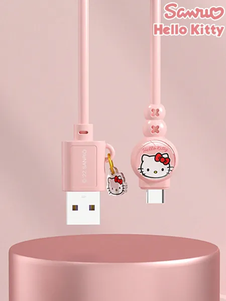 HELLO KITTY SJ-725 Data Cable Charging Cord With Smart Protection, 1m Length, Portable And Lovely With Cartoon Pendant