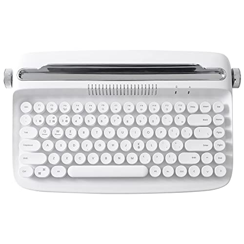 YUNZII ACTTO B303 - Teclado de máquina de escribir inalámbrico, teclado estético retro Bluetooth con soporte integrado para múltiples dispositivos (B303, blanco nieve) - B303 - Blancanieves