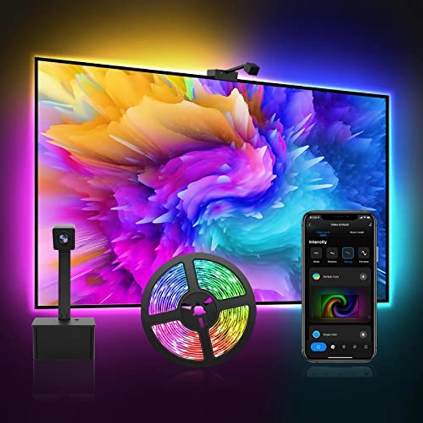 COLIBEN TV LED Backlight with Camera for 55-65 inch TV, 2.4GHz Wi-Fi LED Light for TV Sync with TV Picture, 12.5ft Ambient Immersion TV Backlight App Control Compatible with Alexa/Google Assistant