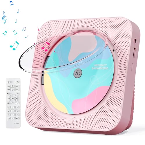 CD Player Portable with Bluetooth 5.1Desktop CD Player with HiFi Sound Speakers,Remote Control,Dust Cover,LED Display,Boombox FM Radio,USB/AUX for Home (Pink) - Pink