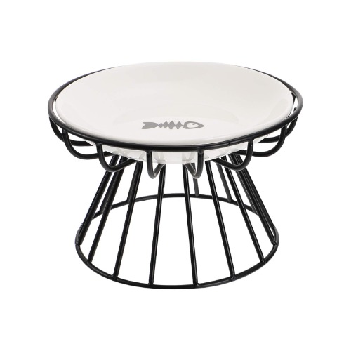 ULTECHNOVO Ceramic Cat Bowls, Raised Cat Bowls Cat Dog Bowl Raised Cat Food Bowl Dish with Metal Stand Food and Water Feeding Bowl for Cat Kitten Small Dog, Black