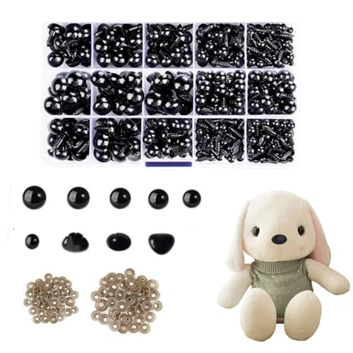 YMYGCC Safety Eyes For Crochet Toys,760 Pcs Colourful Craft Doll Eyes,Plush Crochet Animal Eyes and Noses,Safety Eyes with Washer,safety eyes for amigurumi,Assorted Size for DIY Craft Dolls. - Black 760 Pcs