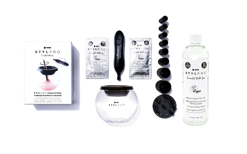 STYLPRO Gift Set Kit: Electric Makeup Brush Cleaner and Dryer Machine with 8 Brush Collars, Spinning Brush Cleaner with Bowl bundle (with and without cleaning solution included) (BOWL)