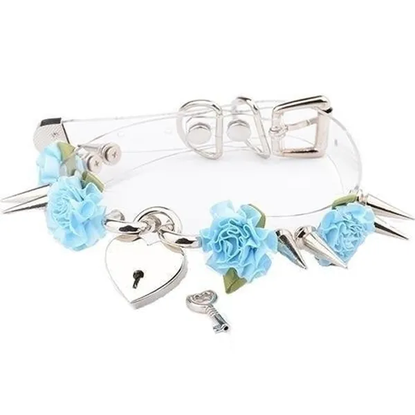 Clear Spiked Floral Choker - Blue Flower Silver