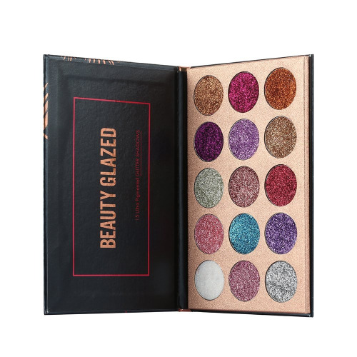Beauty Glazed 15 Colors Glitter Eyeshadow Palette Shimmer Ultra Pigmented Makeup Eye Shadow Powder Long Lasting Waterproof
