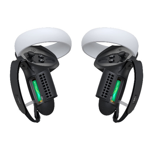 KIWI design Upgraded Controller Grips Cover Accessories Compatible with Quest 2, with Battery Opening Protector with Knuckle Straps (Black) - Black