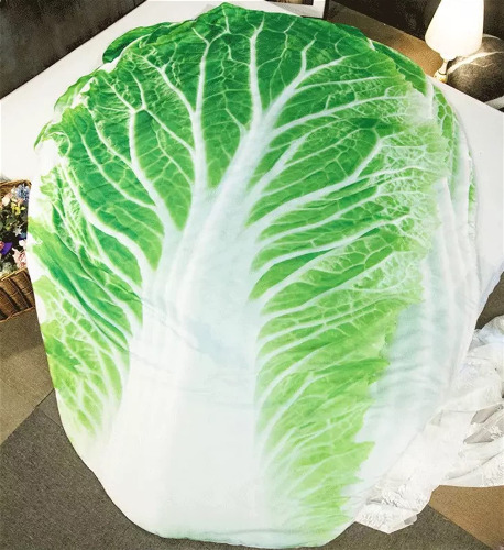 Liveinu Flannel Fleece Blanket 3D Food Wrap Blanket Round Wrap Blanket Throw Blanket,Funny Realistic Food Round Blanket,Novelty Burritos Throw Blanket 58" Inch Cabbage