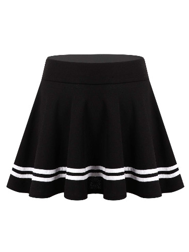 FEESHOW Women's High Waist Striped Pleated Flared A Line Mini Skater Skirt - X-Large - A Black