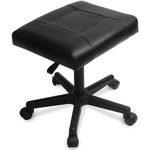 BQKOZFIN Deluxe Hydraulic Adjustable Height Rolling Stool, Footstool with PU Leather, Footrest Ottoman Stool, Foot Rest for Office, Spa Facial Massage Tattoo Stool, (Black)