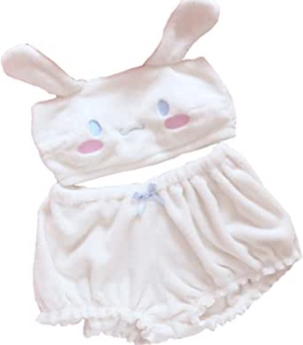 BZB Kawaii Anime Cute Pajamas Set for Women Sweet Lovely Velvet Tube Top and Shorts Sleepwear Suits - White-01 Large