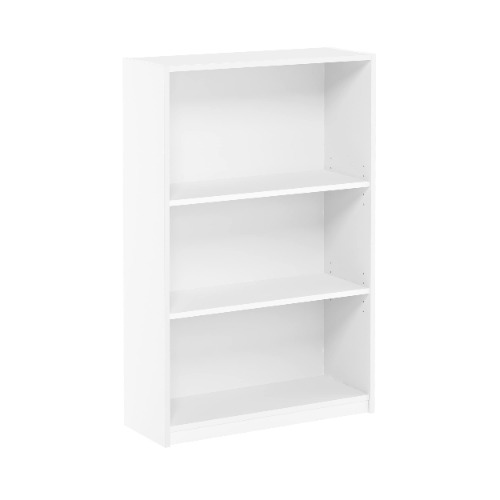 FURINNO JAYA Simple Home 3-Tier Adjustable Shelf Bookcase, White - White 3-Tier Bookcase