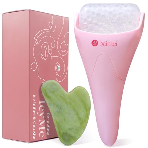BAIMEI Cryotherapy Ice Roller and Gua Sha Facial Tools Puffiness Redness Reducing Migraine Pain Relief, Skin Care Tools for Face Massager Self Care Gift for Men Women, Valentine's Day Gifts - Pink - Pink