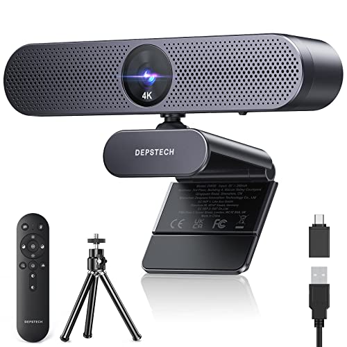 DEPSTECH Webcam 4K, Zoomable Webcam with Microphone and Remote, Equipped with Sony Sensor, 3X Digital Zoom, Noise-Canceling Mics, Auto-Focus Computer Camera for PC/Mac/Laptop/Zoom/Teams/OBS/Google - DW50 Pro