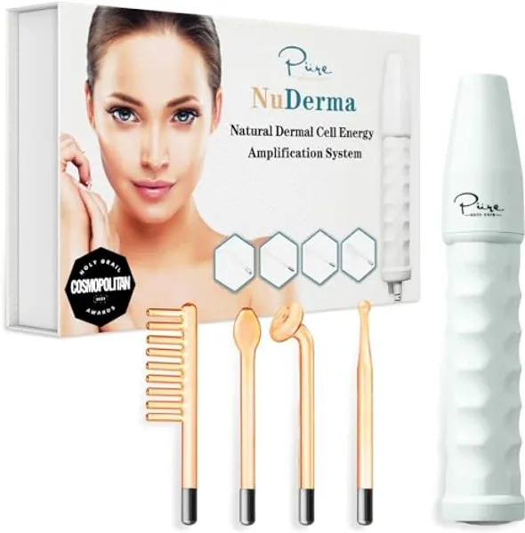 NuDerma Portable Handheld Skin Therapy Wand Machine w/Neon – Anti-Aging - Skin Tightening - Wrinkle Reducing - Dark Circles – Clarifying - Hair & Scalp Stimulator