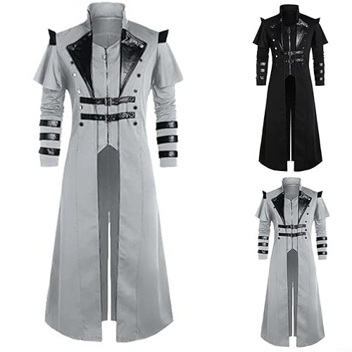 Medieval Halloween Tailcoat Jacket Costumes for Men, Gothic Victorian Frock Coat Uniform, Adult Steampunk Victorian Renaissance Pirate Vampire Cosplay Costume Outfits Gray 5XL - 5XL - Gray